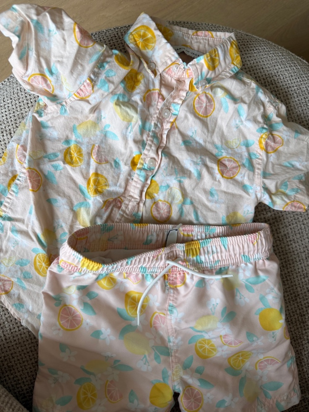 Janie and Jack Pink Lemon-Print Kids swim set